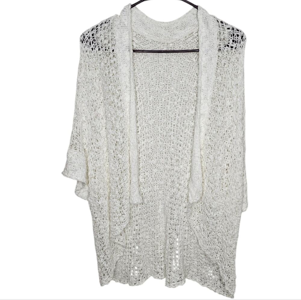 Nomadic Traders Crochet Open Front Knitted White Cardigan One Size